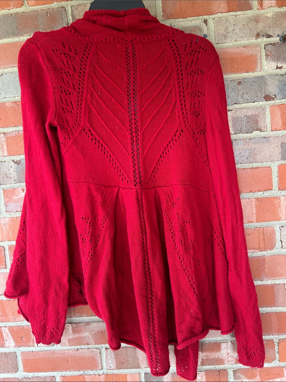 Anthropologie Red Openwork Knit Cardigan